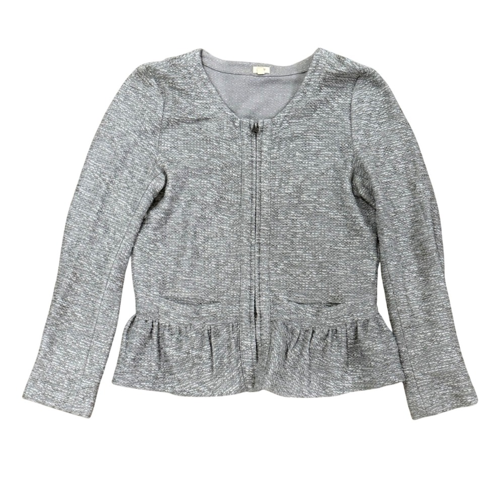J.Crew Womens Grey Boucle Textured Knit Peplum Zip Up Jacket Medium